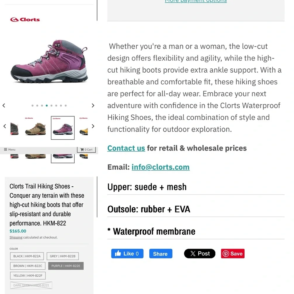 Clorts HKM-822E Suede Trail Hiking Boots 9.5/41 Waterproof Membrane Activewear - Picture 16 of 16